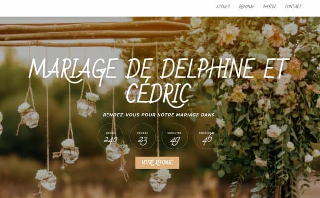 Impression écran du site de mariage de Delphine et Cédric