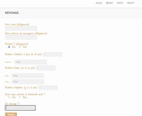 image d'un formulaire de réponse our un site de mariage